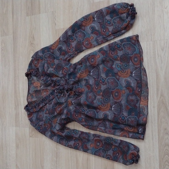Avon Casual Top Sheer Brown & Blue Size Petite/ Small - Picture 1 of 7